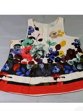 HD in Paris Women Floral Sleeveless Blouse Top Viscose Zipper Back Size 12